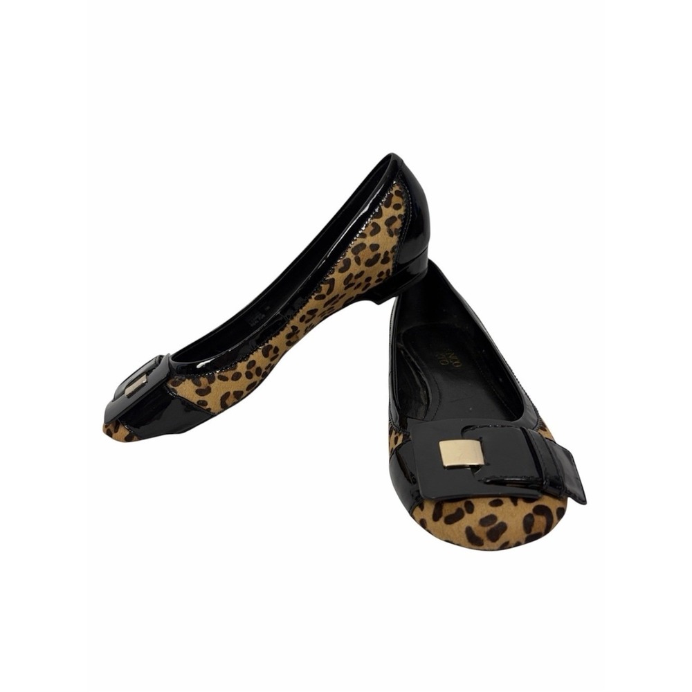 Franco Sarto Leopard Print Patent Leather Ballet Flats Buckle Size 7